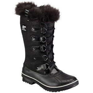 Sorel Tofino Black Fur Lined Glitter Lace Up Waterproof Boots Size 7